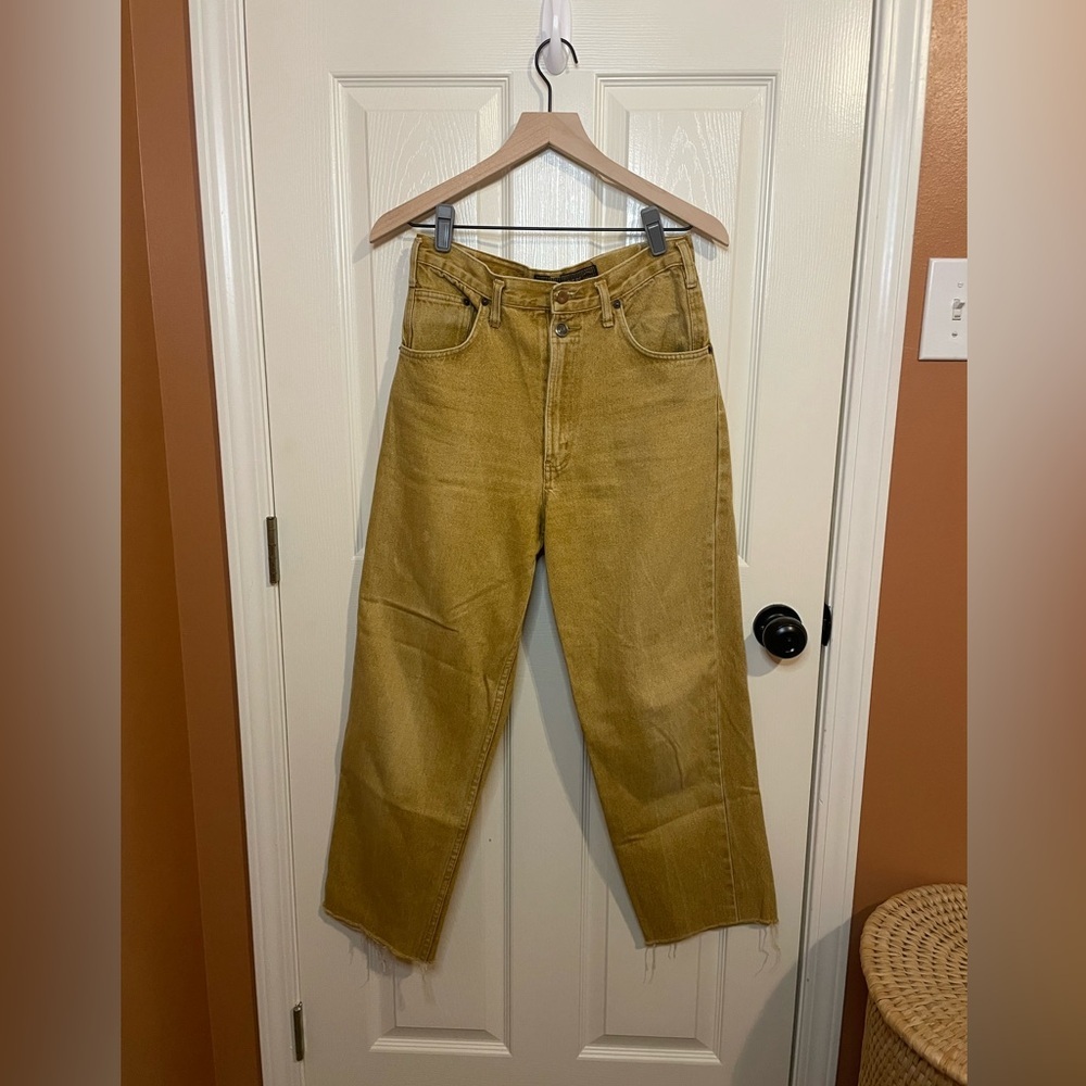 Maneuvers Vintage Tan Acid Wash Straight Leg Raw Hem Jeans Western Core Size 28